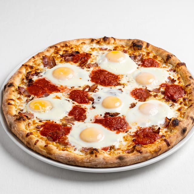 Burger Breakfast Cauliflower Crust Pizza.