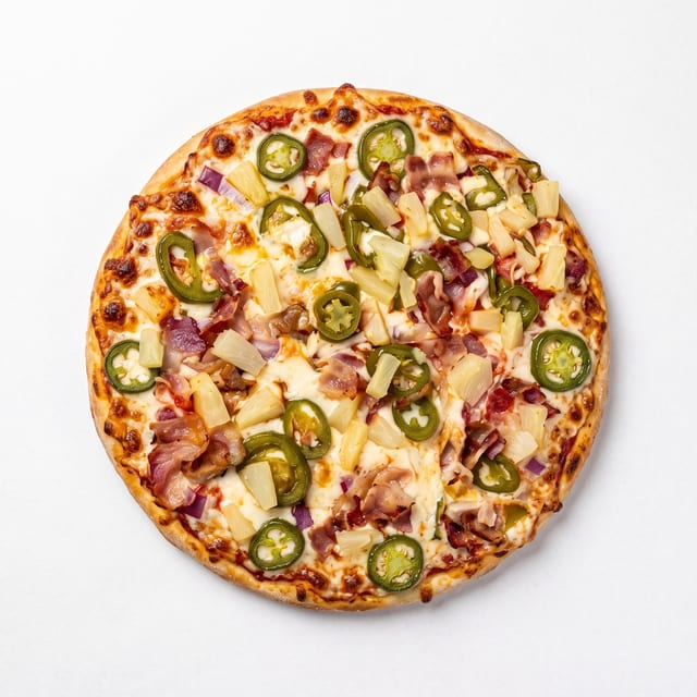 Hawaiian Pizza with Jalapeno Bacon.