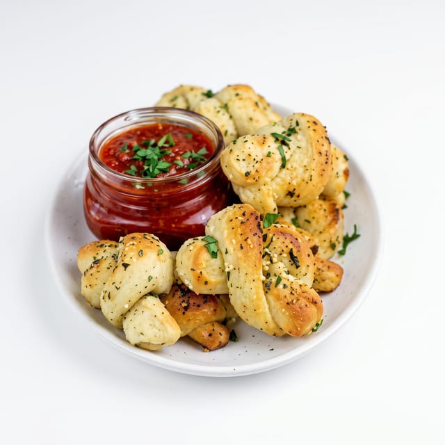 Garlic Knots with Sauce and Cheese.