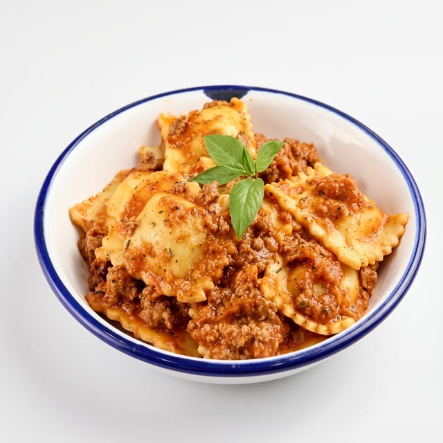 Ravioli with Meat Sauce Parmigiana.