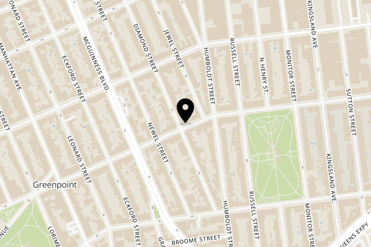 Map showing the location of Tony's Pizzeria on 175 Nassau Ave in Brooklyn